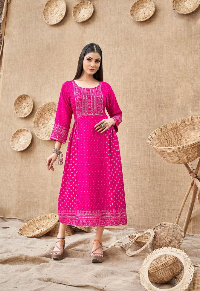 Kanak Nx Mehak Rayon Fancy Regular Wear Anarakali Kurti Collection